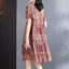 Fashion Round Neck Female Clothing Geometric Printing Summer 100% Mulberry Silk Vintage Patchwork Slim Midi A-line Dress