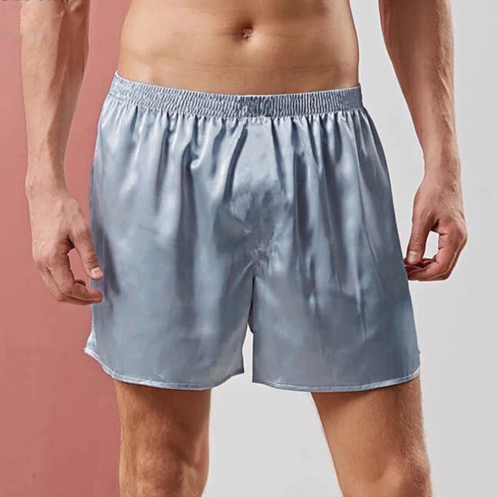 Men's Pajama Satin Silk Boxers Sexy Boxer Briefs Smooth Silk Pajamas Shorts Loose Split Man Lounge Boxer Shorts L-3XL
