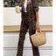 2025 New Leopard Print Two Piece Fashion Long Sleeve Lapel Collar Blazer Tops&Straight Pants Sets Women Slim Autumn Winter Suit