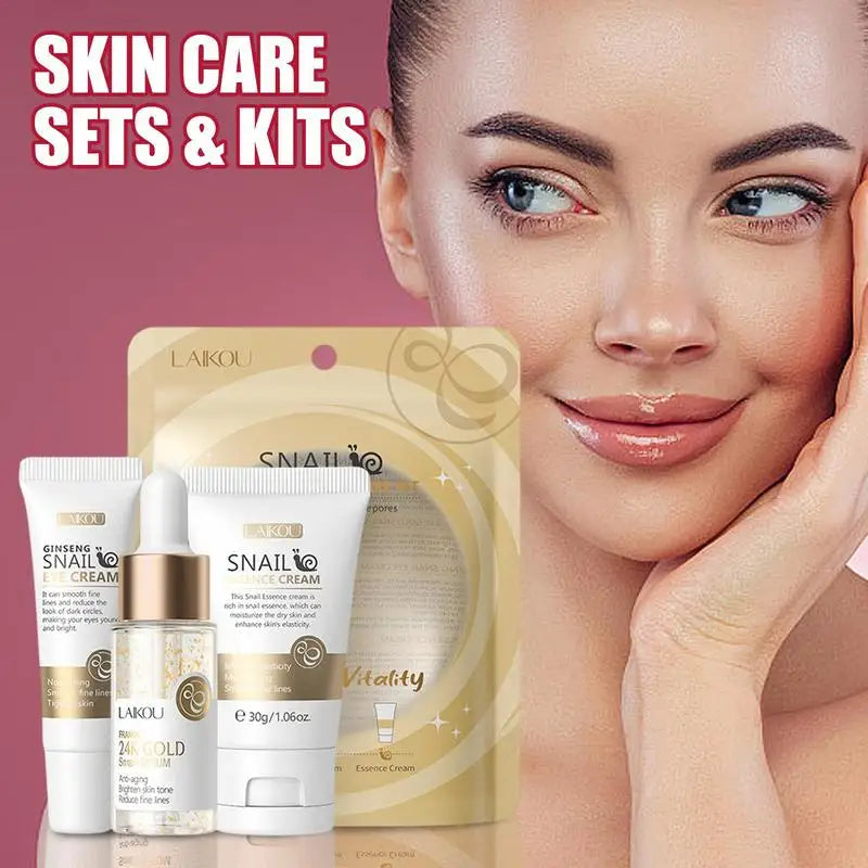 3pcs Snail Anti-aging Skin Care Sets Moisturizing Facial Set Skincare Products Face Cream Facial Serum Face Care Kits