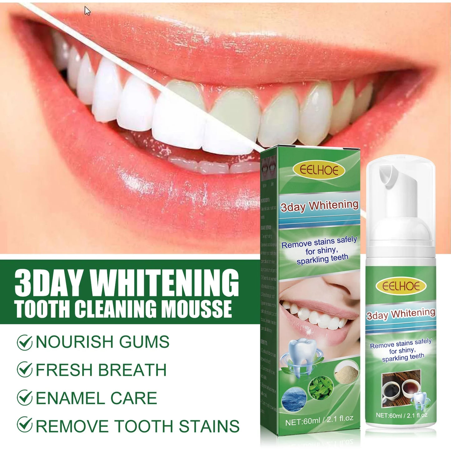 EELHOE Deep Cleaning Foam Toothpaste Mousse Teeth Whitening Products Mouth Wash Fresh Breath Dissolve Tooth Stains Oral Hygiene