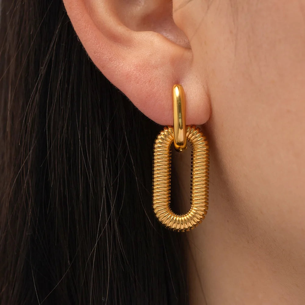 Square Earrings Gold Color Geometric Square Hoop Earrings for Women Huggie Punk Hip-Hop Metal Round Circle Jewelry Wholesale