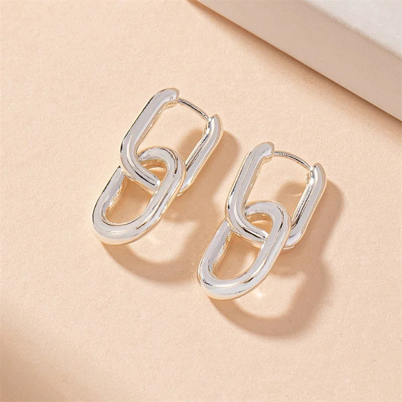 Square Earrings Gold Color Geometric Square Hoop Earrings for Women Huggie Punk Hip-Hop Metal Round Circle Jewelry Wholesale