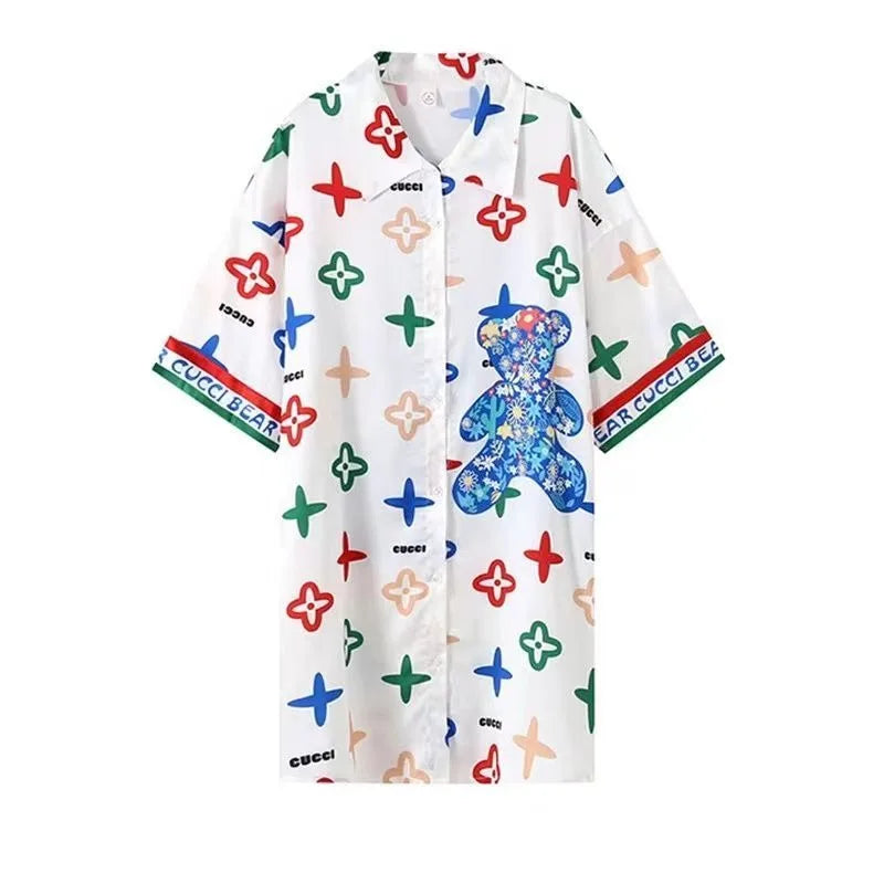 2023 New Extra-large Short Nightdress Women Summer Loungewear French Thin Shirt Half Sleeve Pajamas Women V-neck Homewear