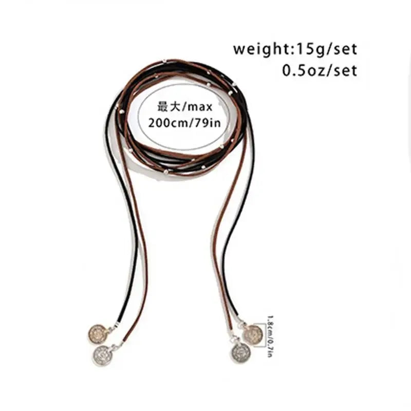 Ethnic Retro Brown Black Rope Chain Necklace for Women Metal Beaded Geometric Charm Adjustable Choker Jewelry Party Collar New