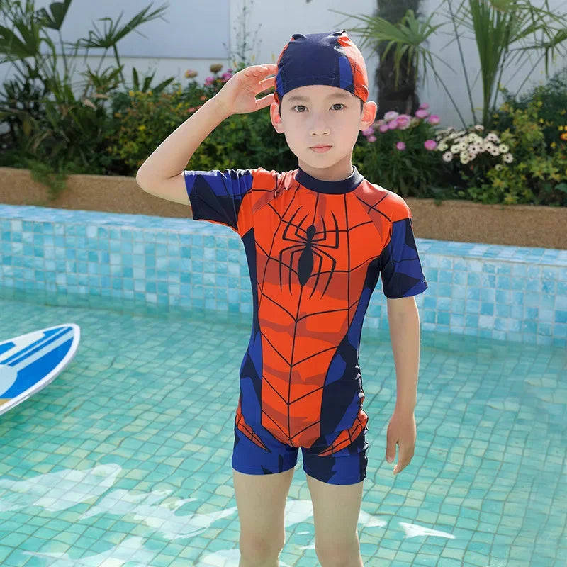 Kids Swimsuit Boy's Onesie Spiderman Long Sleeve Baby Sun Protection Quick Dry Equipment Thermal Bath Wholesale