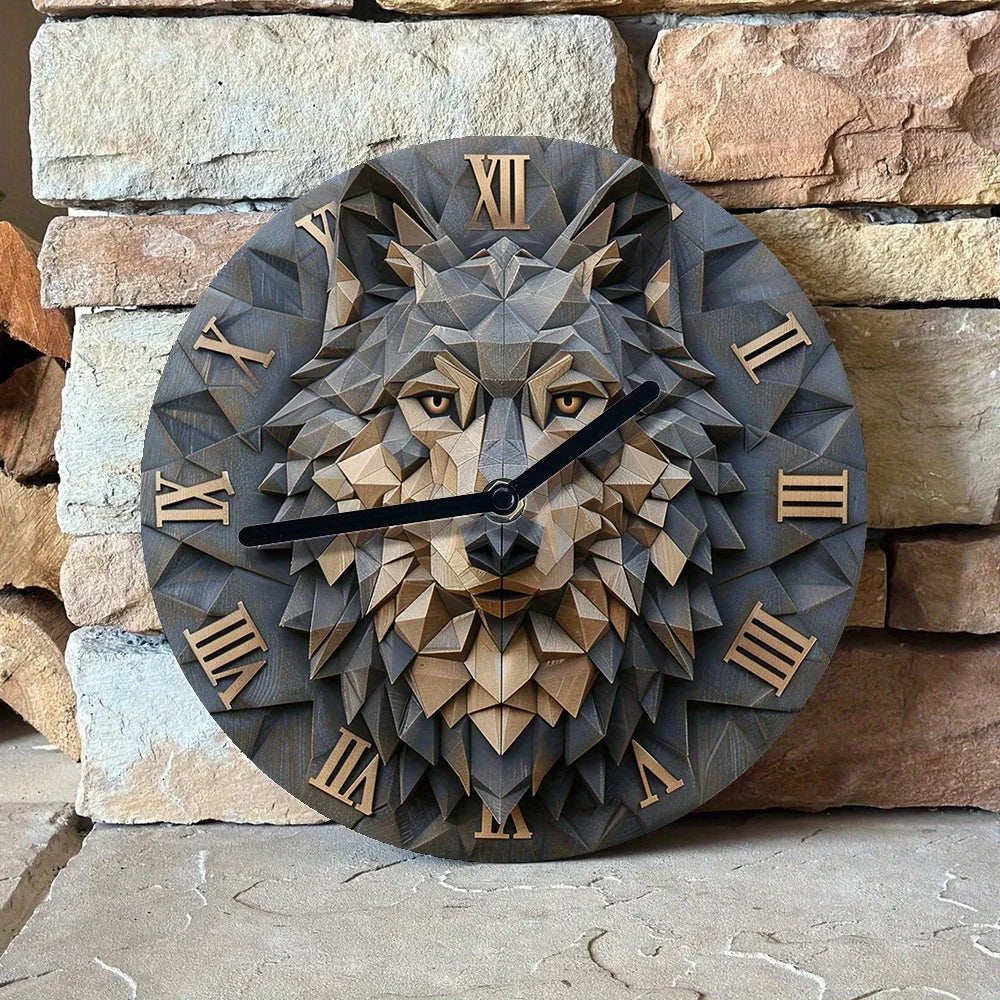 2D Effects Silent Wall Clock Wolf Theme Decoration - DIY Clock , Father's Day Gift , Summer Kitchen Decor- Artist's Drawing Set