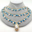 3 Strands 19'' Freshwater White Rice Pearl Blue Enamel Chain Necklace Keshi Pendant