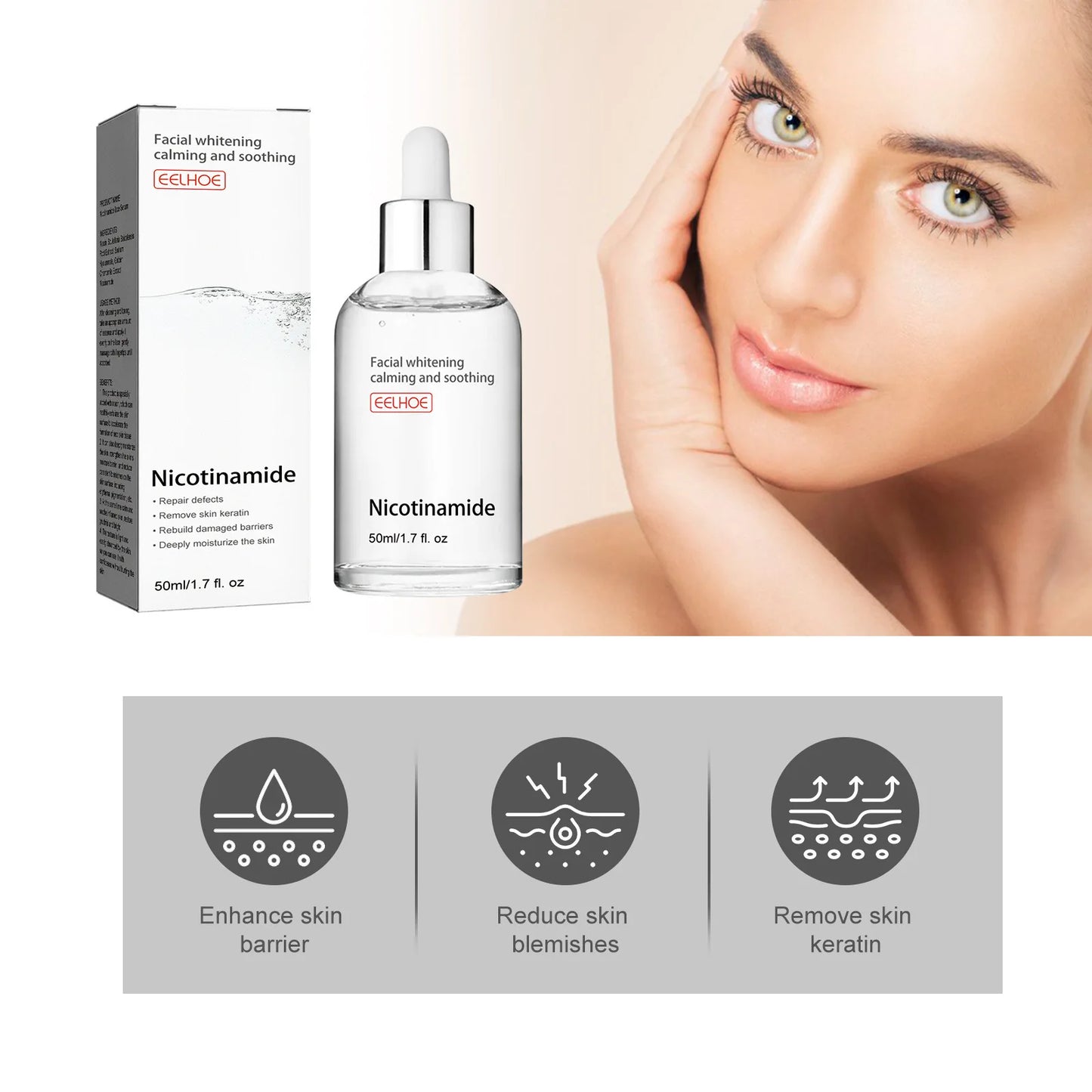 Nicotinamide Face Serum Dark Spot Whitening Acne Pimple Treatment Pore Shrinking Moisturizing Niacinamide Hyaluronic Acid Serum