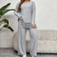 Two Piece Irregular Tassel Solid Color Long Sleeved Top Loose Wide Leg Pants Sets Autumn Winter Simple Daily Plus Size Home Wear
