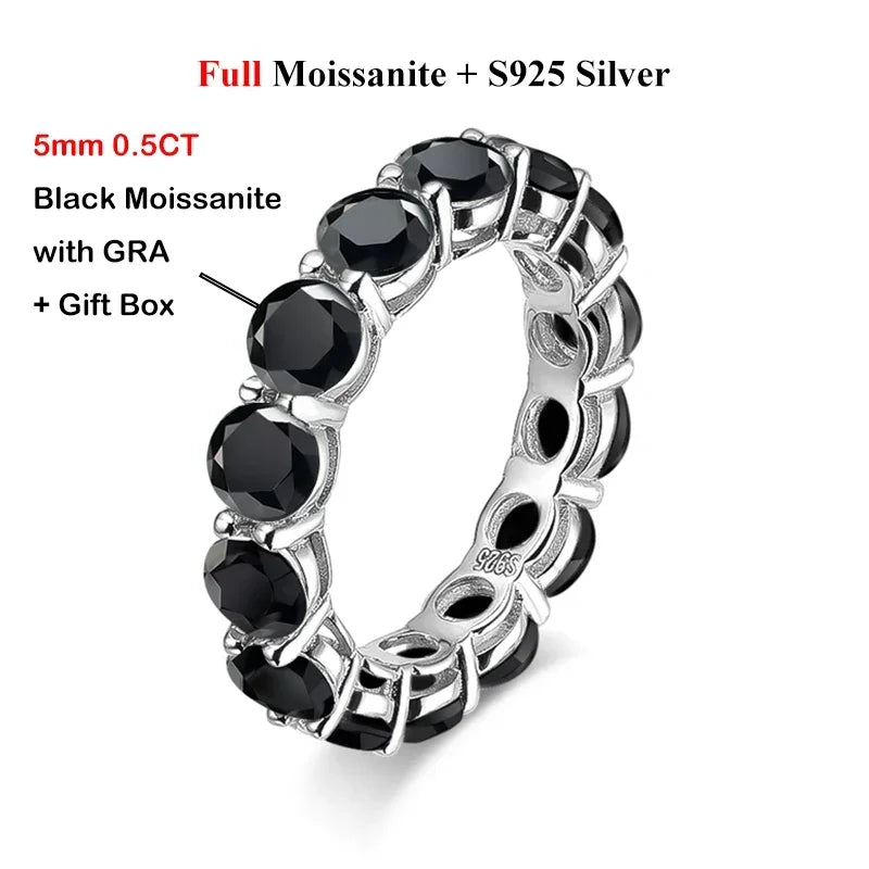 EWYA GRA Certified Full 3/4/5mm D Color Black Moissanite Ring Full Eternity Diamond Band For Women Men S925 Silver Wedding Rings