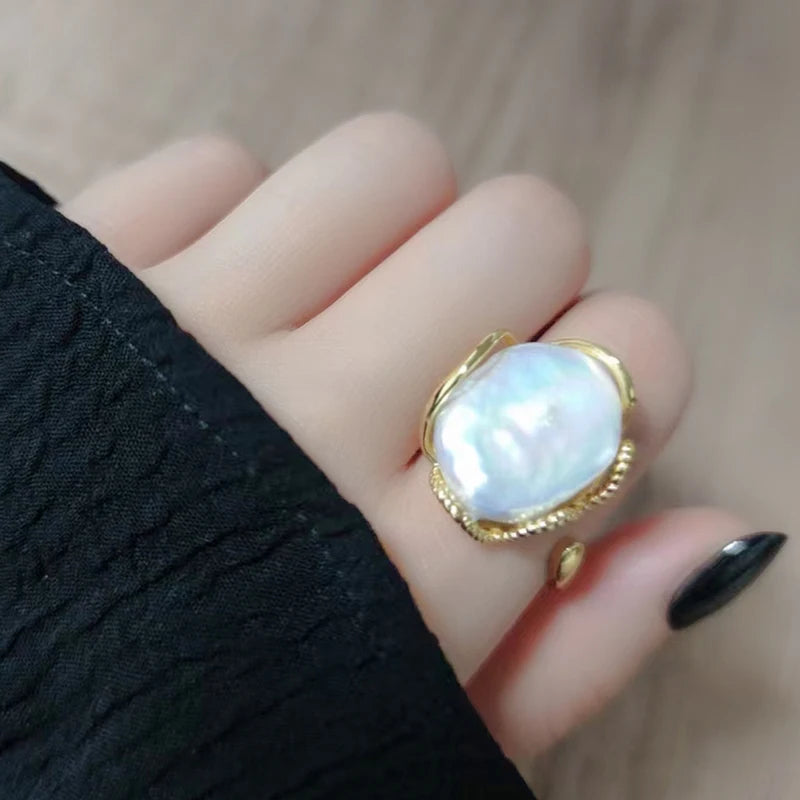 FENASY Natural Freshwater 12-16mm Big Baroque Pearl 925 Sterling Silver Rings For Women Bridal Wedding Jewelry Birthday Gift