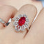 925 Stamped Fashion Imitation Natural Pigeon Blood Ruby Flower Ring For Women Water-drop Shape Party Birthday Jewellery Gift