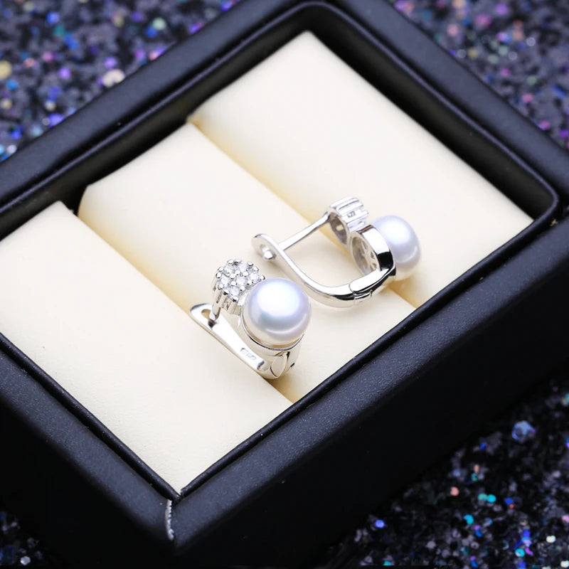 FENASY Natural Freshwater Cultured White Pearl for Women 925 Sterling Sliver Stud Earrings Jewelry Wholesale