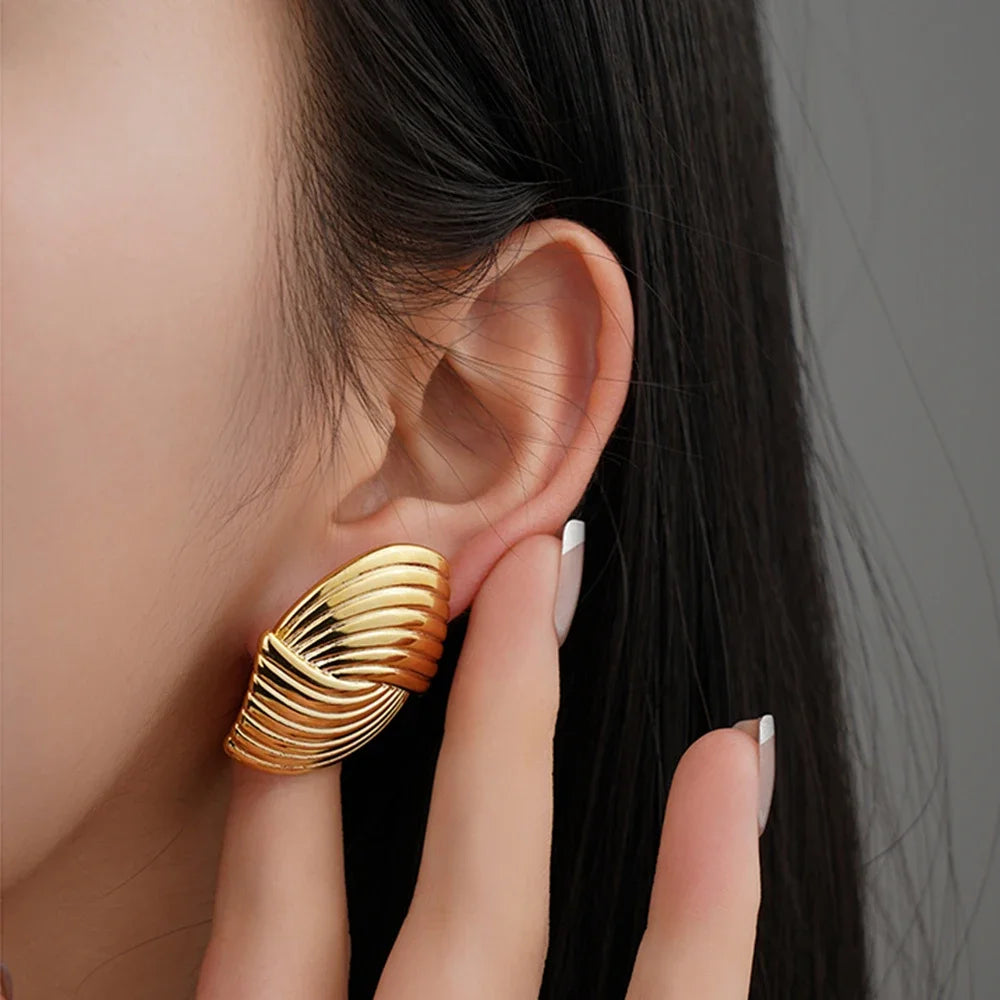 Fashion Textured Rhombus Brass Earrings 18k Gold Plating Jewelry Accessories Waterproof And Colorfast Ear Studs