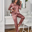Solid Pajama Set Long Sleeve Button Up Lapel Top & Pants Pj Set Women's Sleepwear & Loungewear