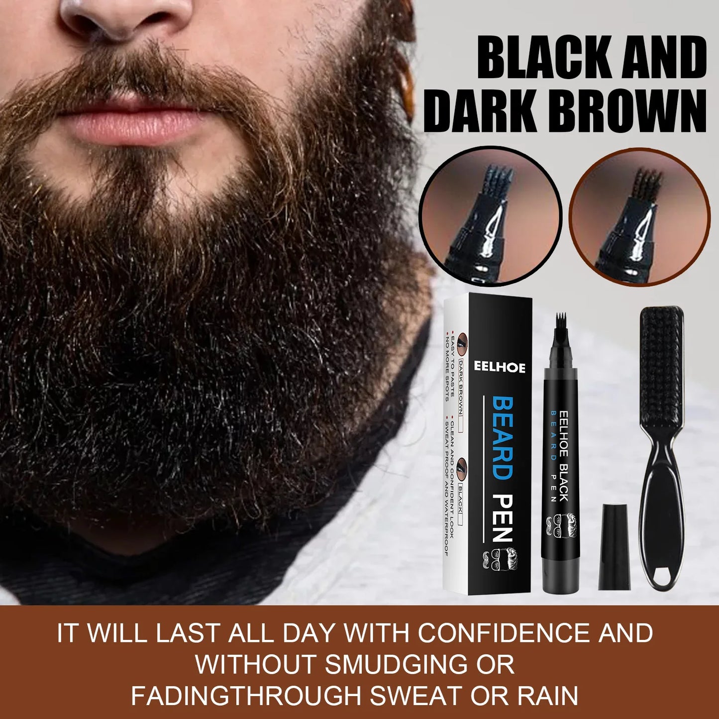 EELHOE Beard Filling Pen Kit Facial Beard Shaping Enhancer with Brush Waterproof Black Brown Coloring Pencil Man Cosmetic Tools