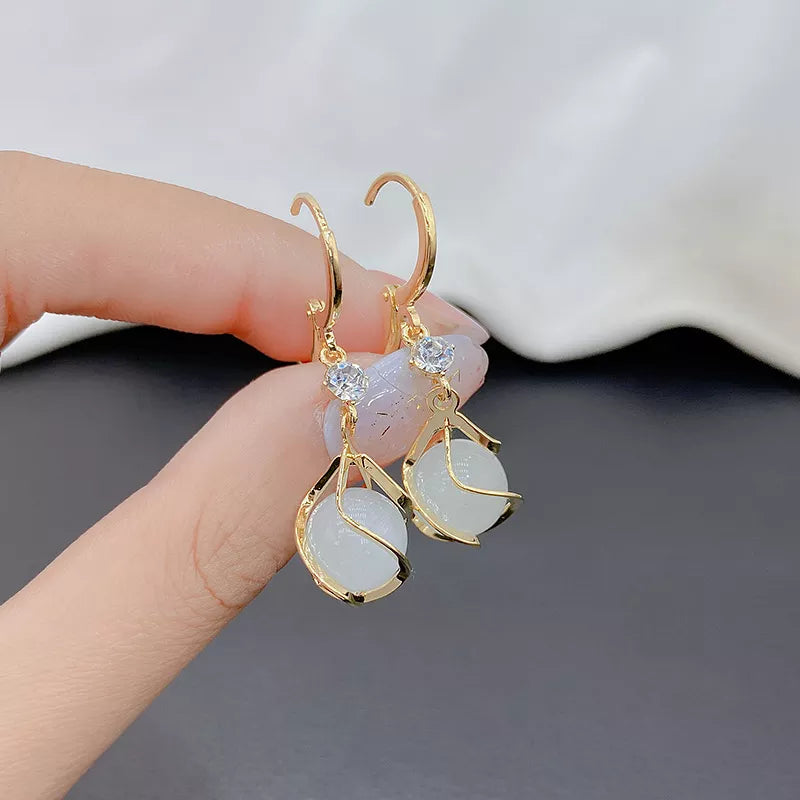 High Quality Crystal Zircon Round Opal Hollow Long Tassel Water Droplets Earrings New Women's Fashion Jewelry Romantic Girl Gift