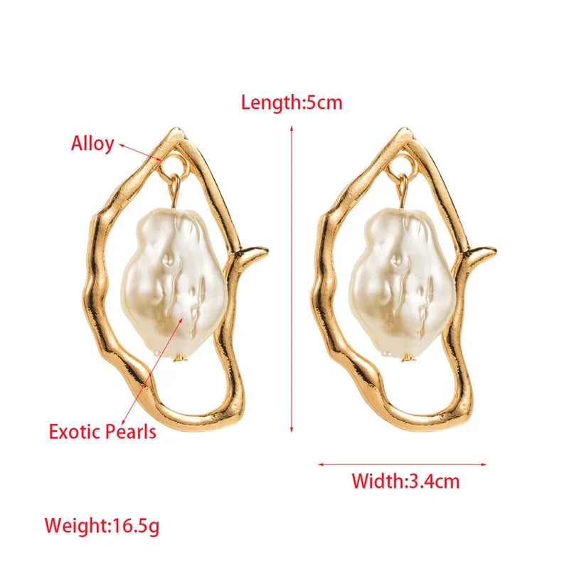 Imitation Pearl Earring for Women Gold Color Round Stud Earrings Korean Delicate Irregular Design Unusual 2024 Fashion Jewelry