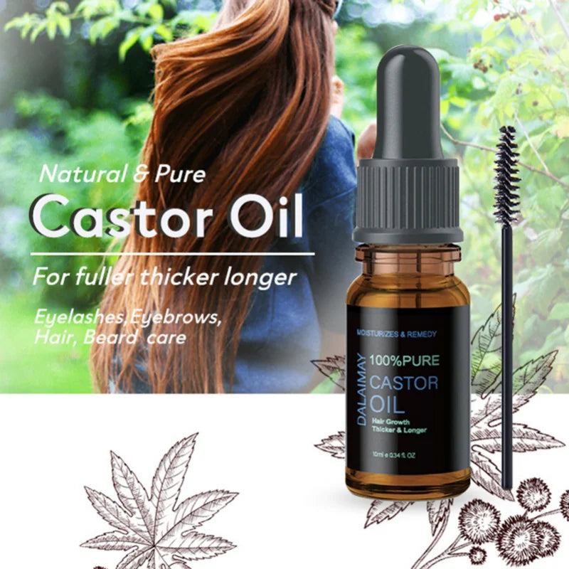 Castor Oil Hair Eyelash Brows Growth Essential Oil Prevent Skin Aging Castor Essence Moisturizer Skin Care Healthy For Women