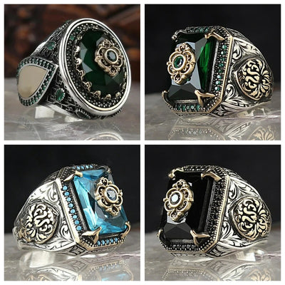 Vintage Silver Color  Man Ring  Stone(Onyx) Ottoman Silver,Handmade Made In Turkey Outstanding Gift