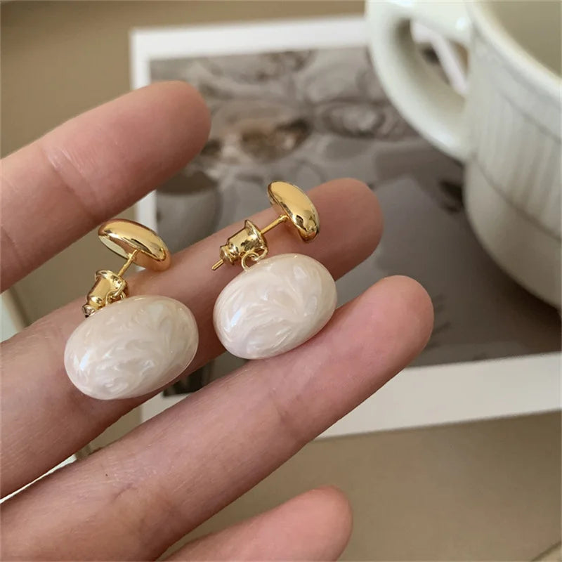 Irregular Square Glaze Stud Earrings for Women Girl French Ins Vintage 2024 Fashion Korean Wedding Romantic Jewelry Gifts