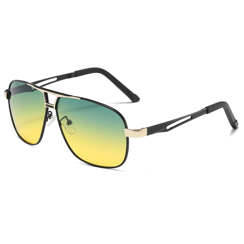 Night Vision Driving Glasses for Men Fashion Double Beams Sunglasses Male Metal Frame Day and Night Polarized Googles UV400