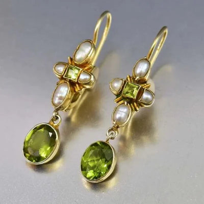 KSRA Vintage Geometry Personal Green Crystal Inlaid Pearl Earrings For Women Exquisite Birthday Party Earrings