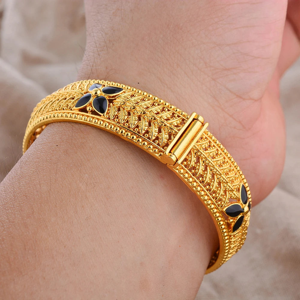  24K Gold Color Bangles rabic Ethiopian Nigerian Banquet Wedding Bracelets Party Choker Copper Jewelry Gifts
