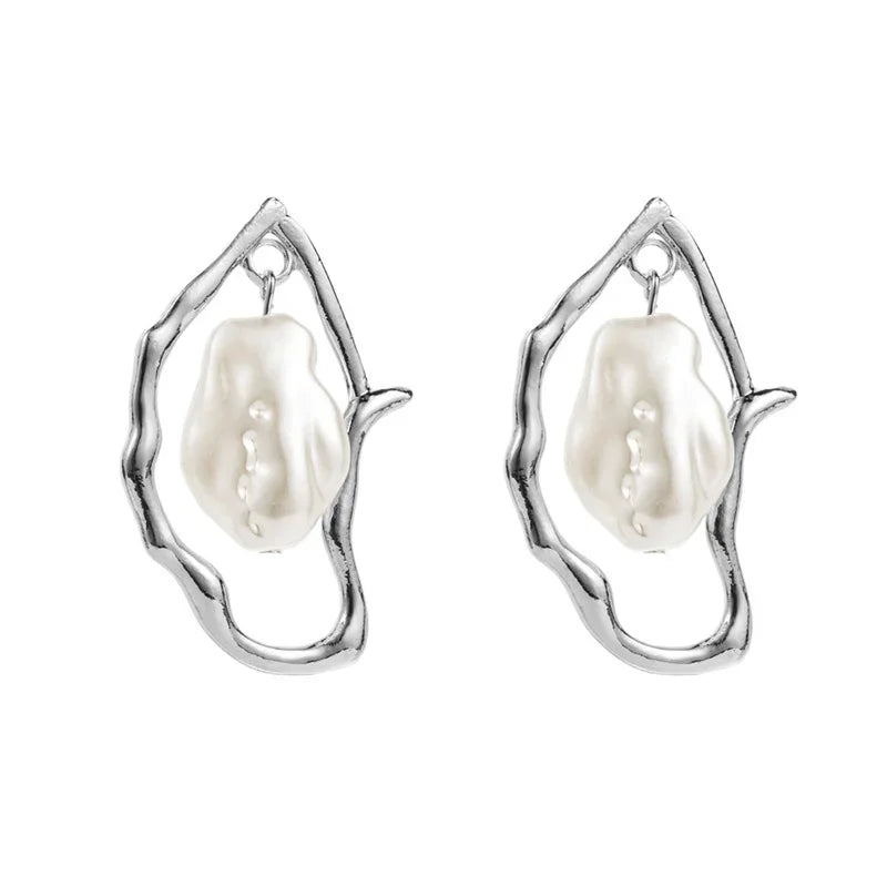 Imitation Pearl Earring for Women Gold Color Round Stud Earrings Korean Delicate Irregular Design Unusual 2024 Fashion Jewelry